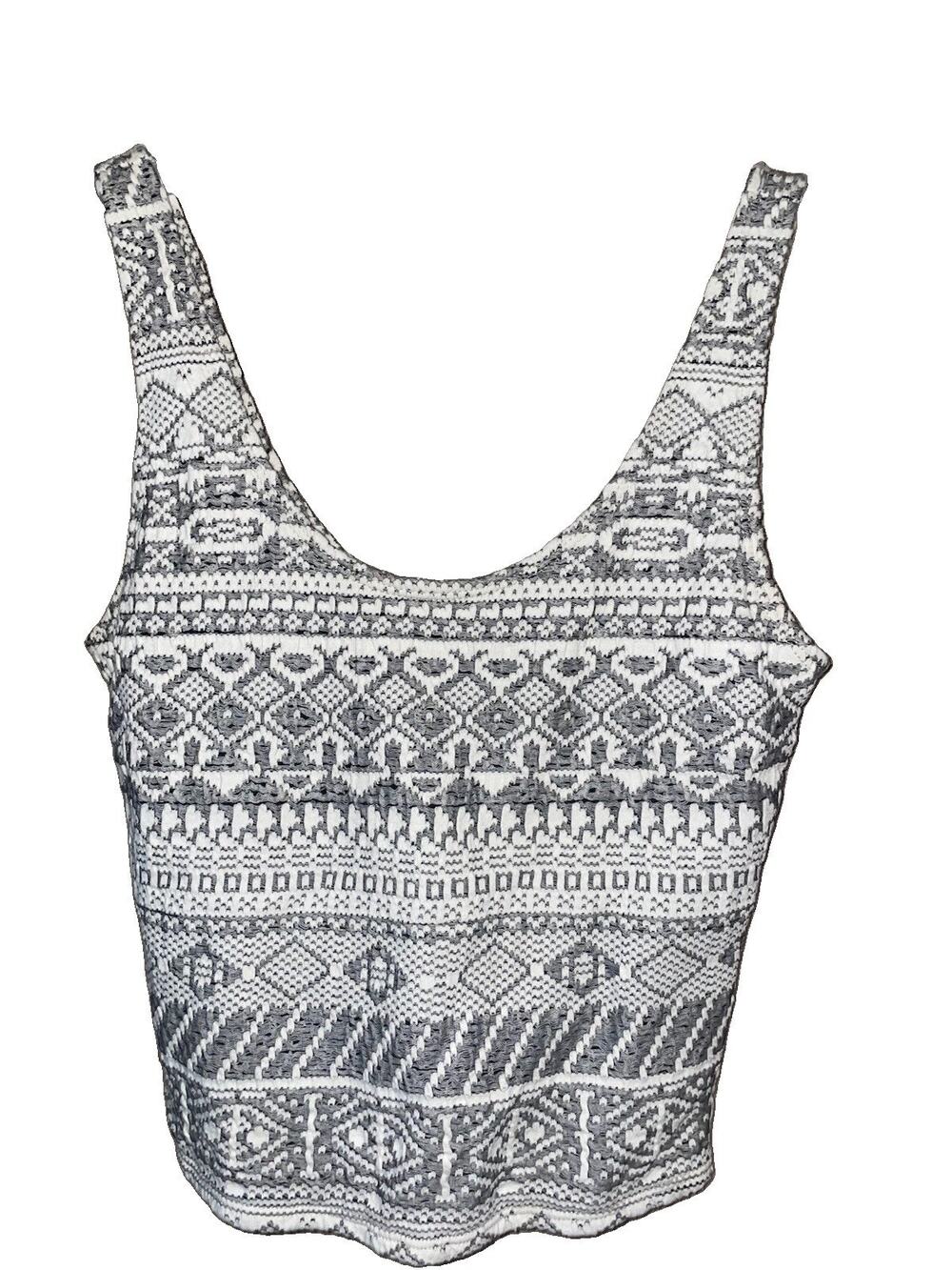 Hollister Y2K Women’s Gray And White Aztec Print Tank Halter Top Sz S Stretch